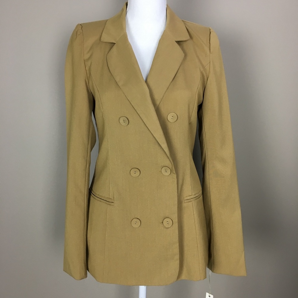 Ya Los Angeles Tan Double Breasted Jacket Medium